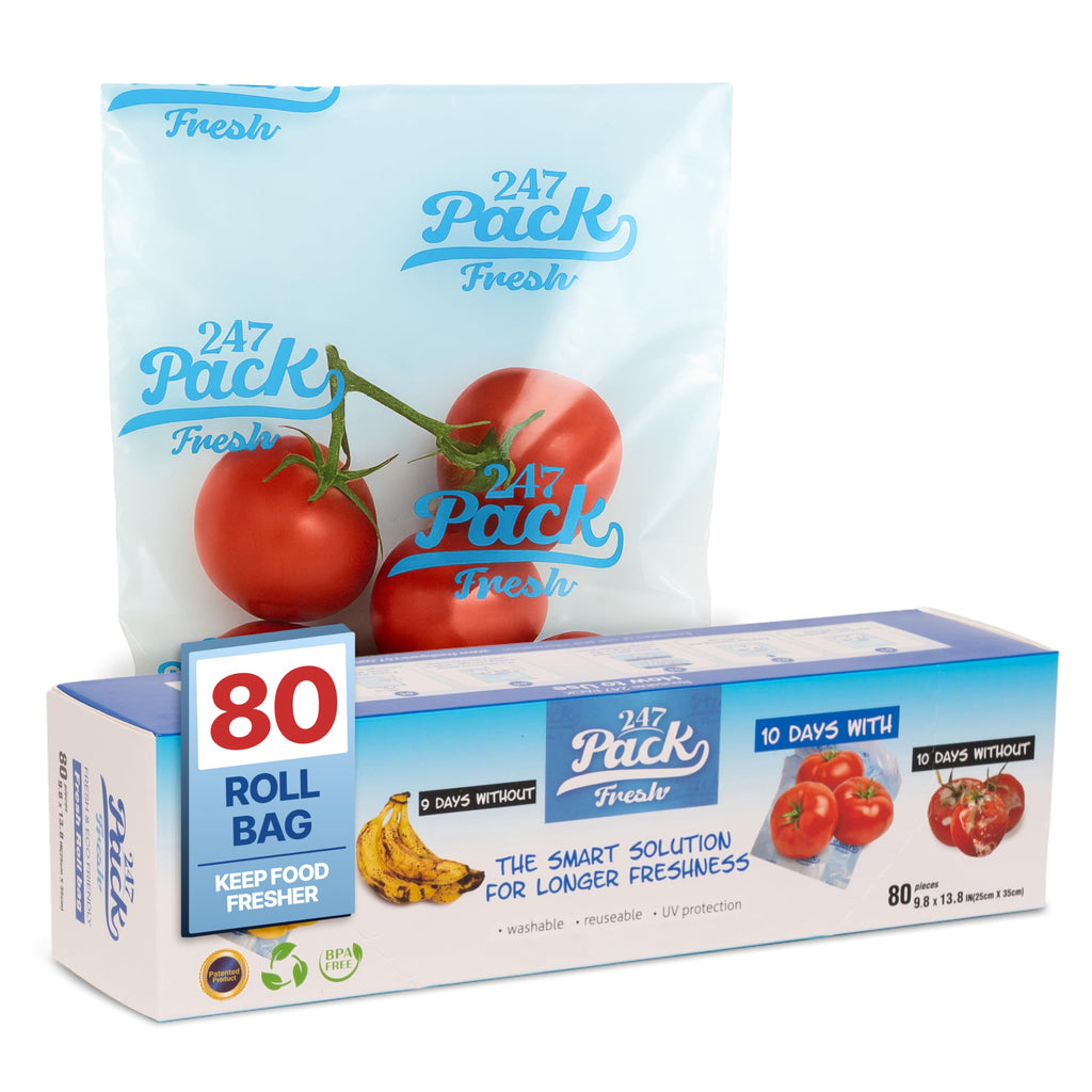 Freshpack 247 Produce Storage Bags Size L 12 x 14 Inches 1.5 Gallon Reusable Food Storage Bags With Zipper For Fruits Vegetables Meal Prep Lunch Pantry Use