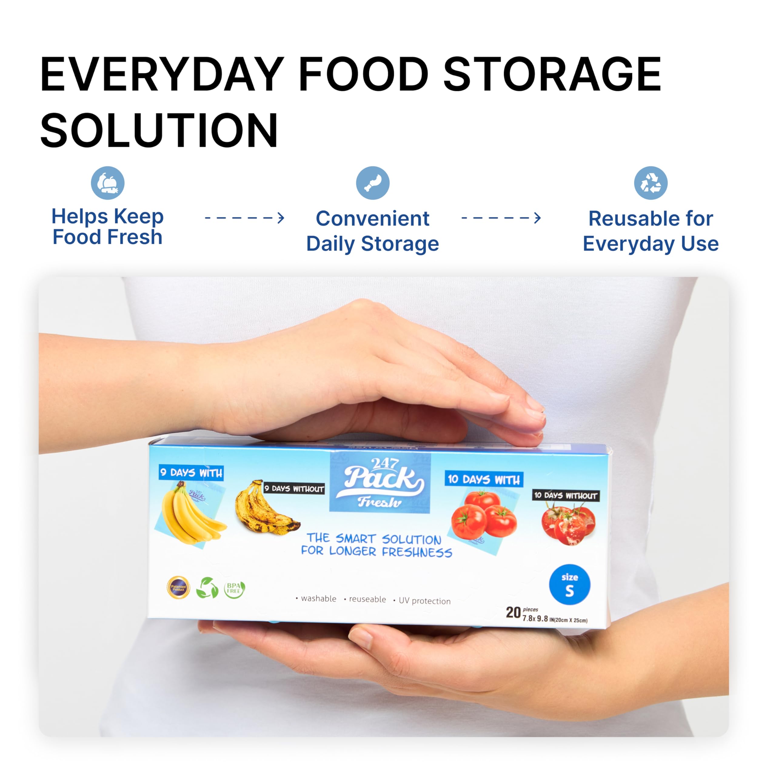 Freshpack 247 Produce Storage Bags Size L 12 x 14 Inches 1.5 Gallon Reusable Food Storage Bags With Zipper For Fruits Vegetables Meal Prep Lunch Pantry Use