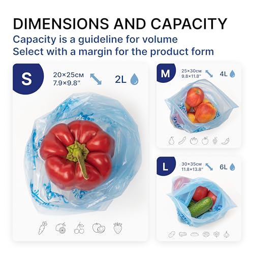 Reusable Produce Storage Bags Size S 8 x 10 Inches 0.5 Gallon With Zipper 20 pcs