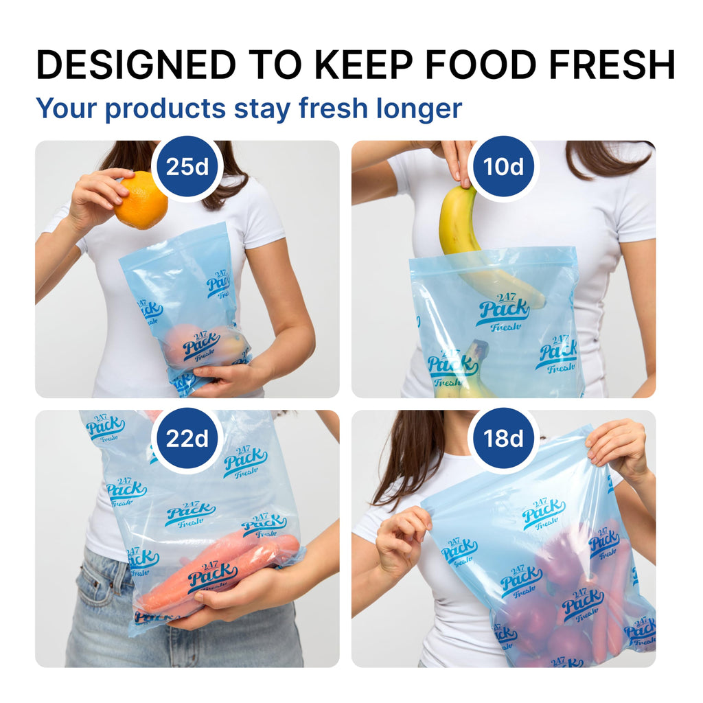 Freshpack 247 Produce Storage Bags Size L 12 x 14 Inches 1.5 Gallon Reusable Food Storage Bags With Zipper For Fruits Vegetables Meal Prep Lunch Pantry Use